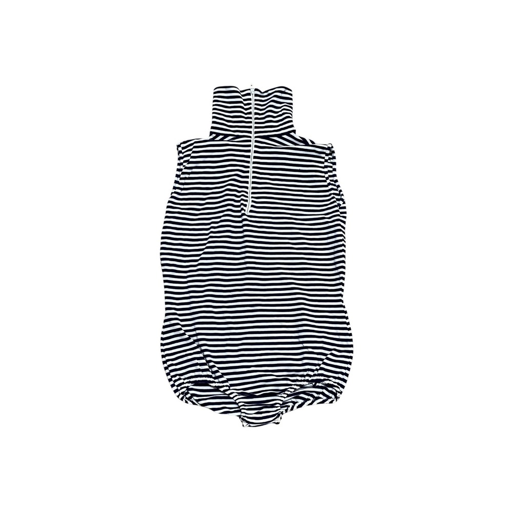 VTG 70s Pant-Lon Striped Sleeveless Bodysuit‎ Navy White Turtleneck Talon Zip OS